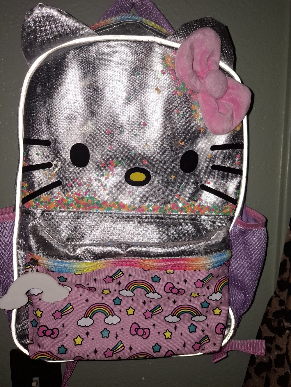Hello Kitty Silver & Pink Kids Backpack with Rainbow Print